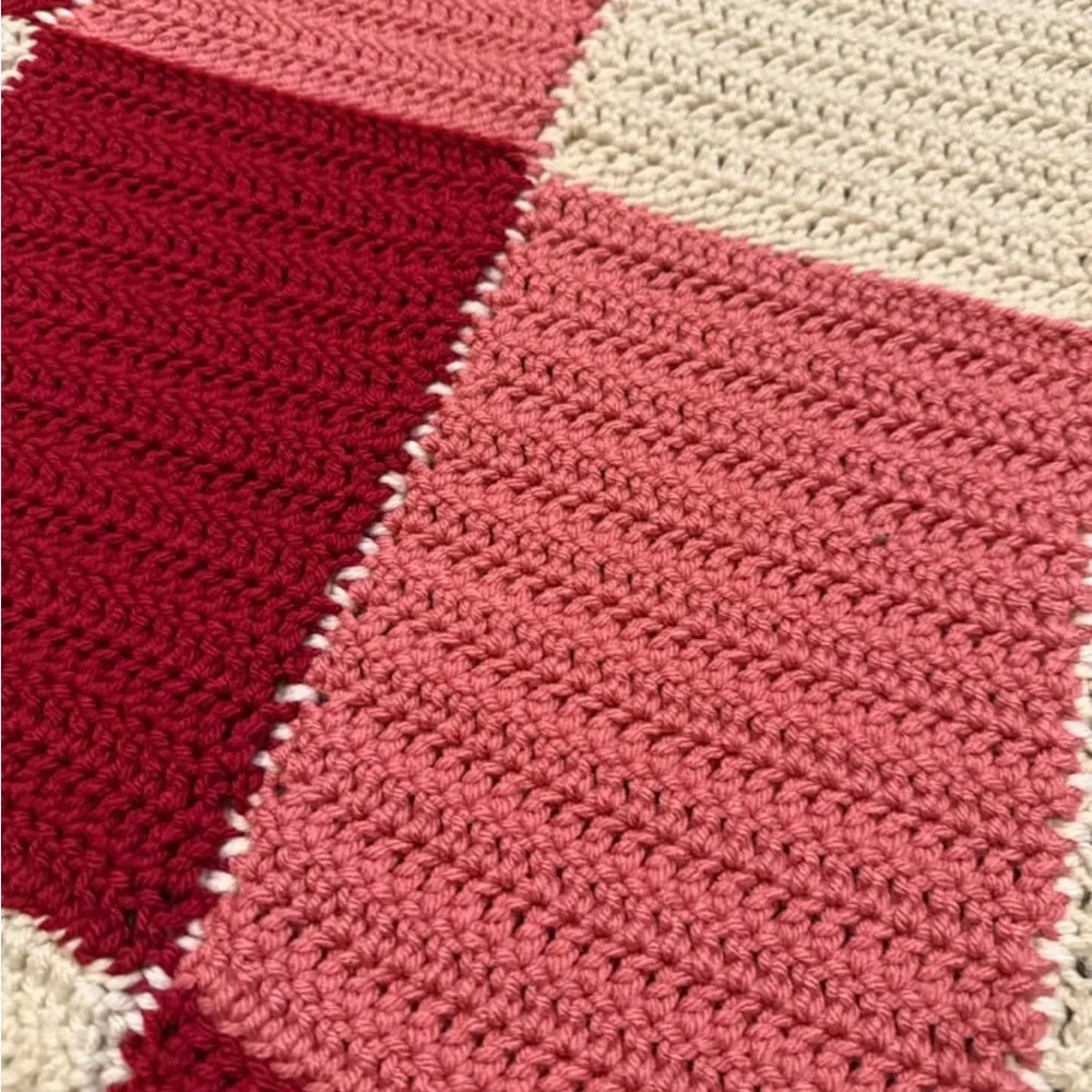 Handmade Cotton Red and Pink Checkered Knit Blanket